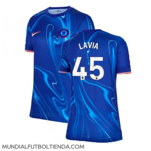 Camiseta Chelsea Romeo Lavia #45 Primera Equipación Replica 2024-25 para mujer mangas cortas